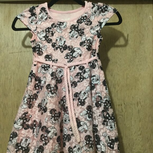 Minnie mouse dress size 5 excellent used condition pink & black rope tie belt - Picture 1 of 4
